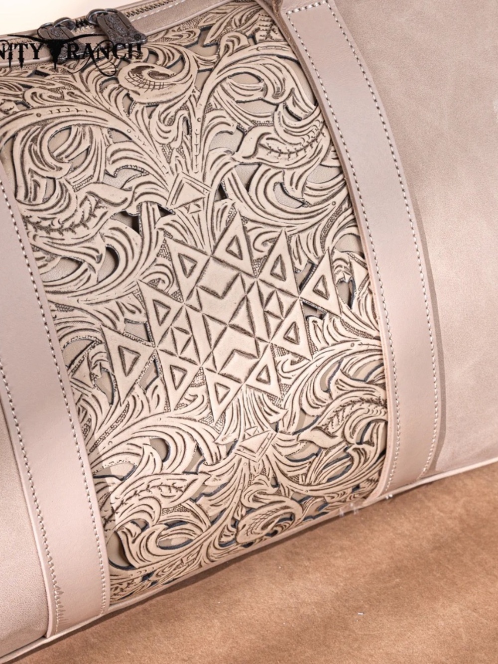 Trinity Ranch Floral Aztec Tooled Collection Weekender Bag Tan - Picture 4 of 8